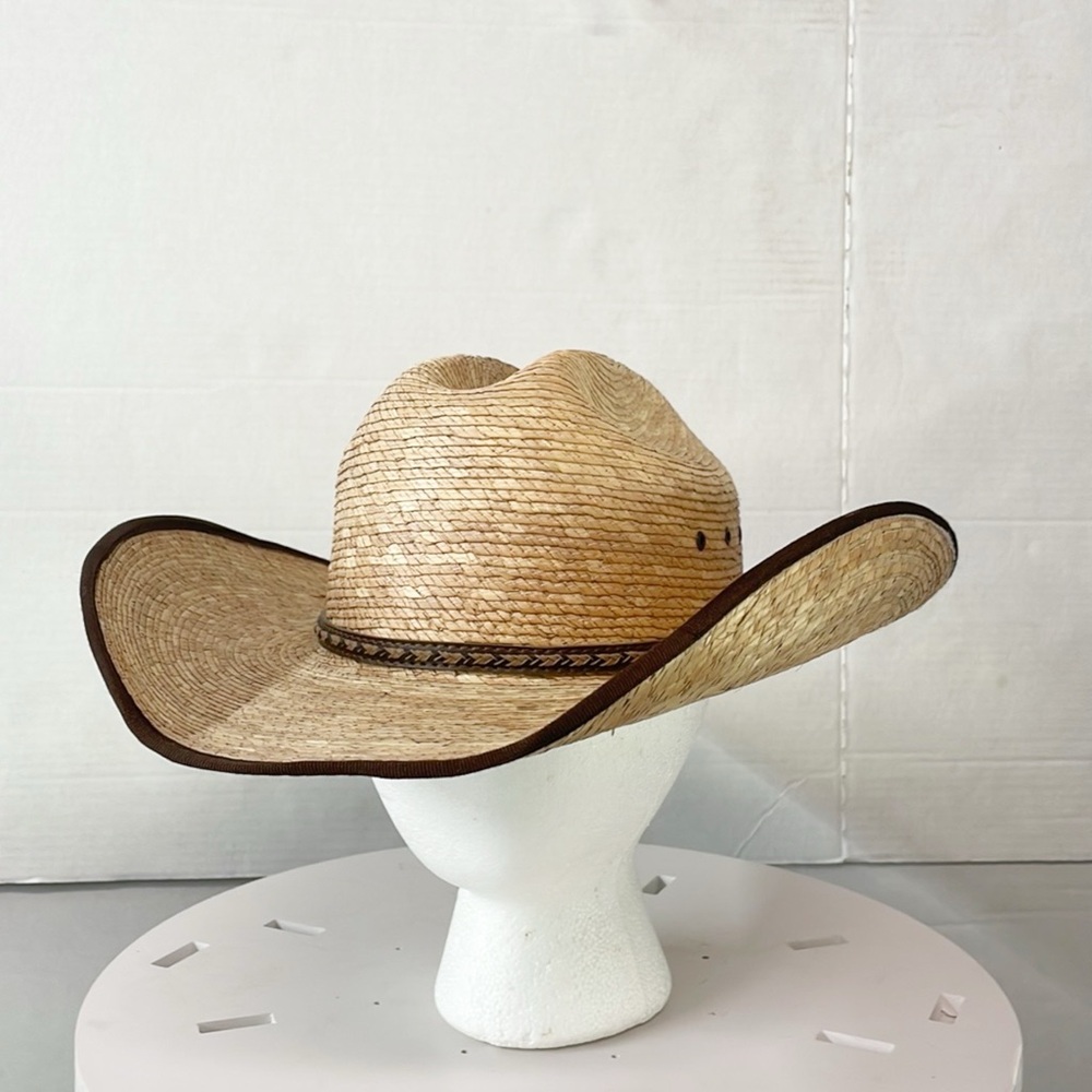 Paramount Outdoors Mens‎ Sz 7 3/8 straw cowboy hat leather sweatband Vented
